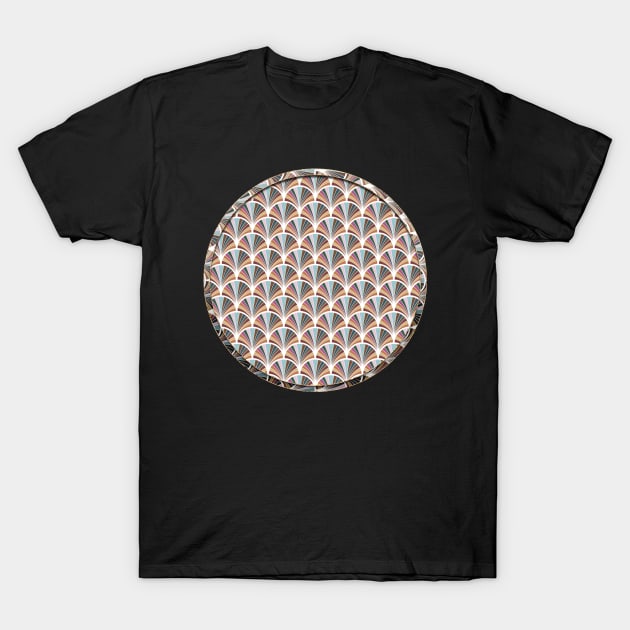 Geometric Art Deco Fan Leaf Scale Pattern in Earth Tones n.496 T-Shirt by Holy Rock Design